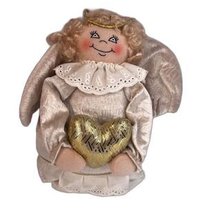 Angel Plush VTG Christmas Holiday Decor 14" Wired Wings Golden Heart Doll